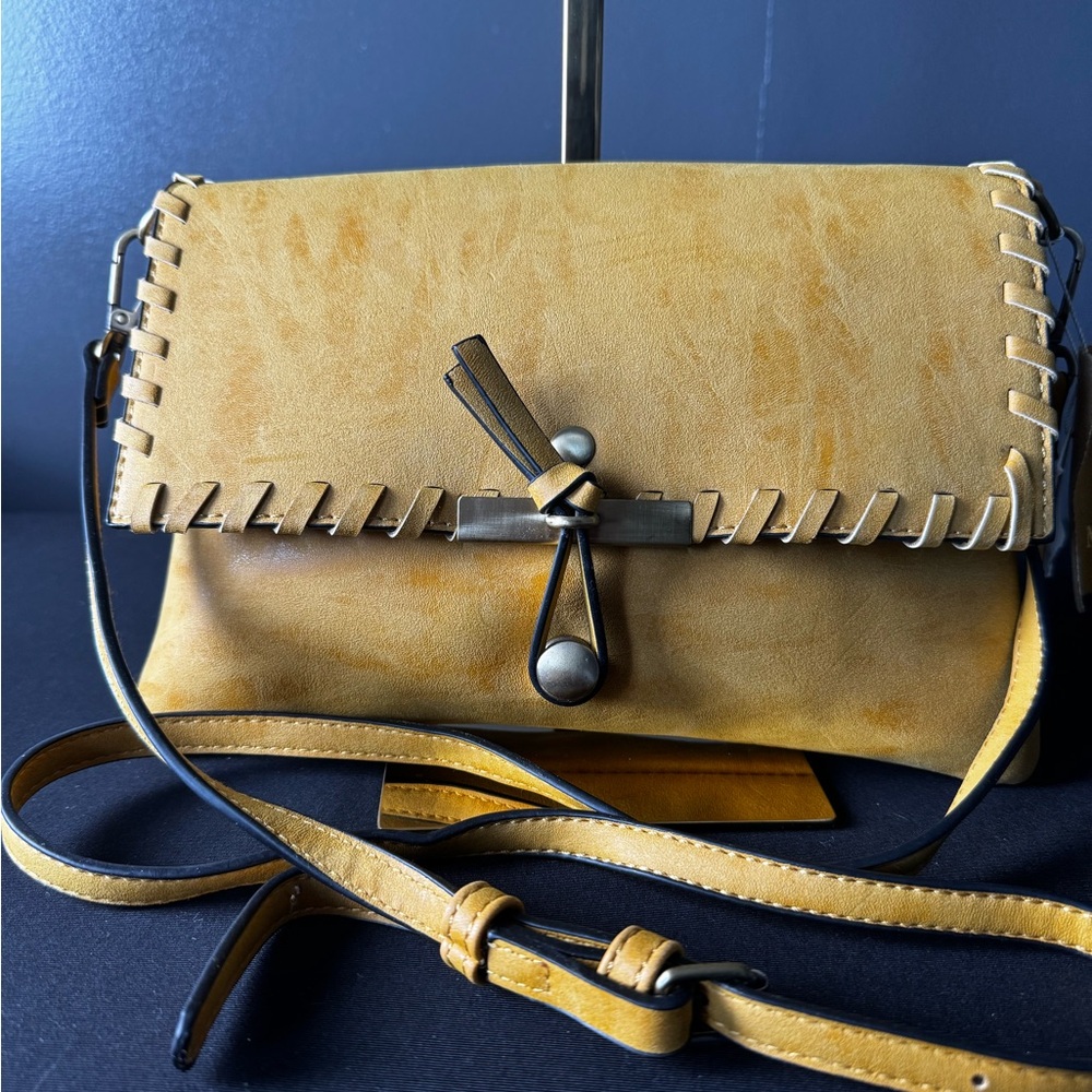Tan Vegan Leather Crossbody BagbEuc Woven Edge